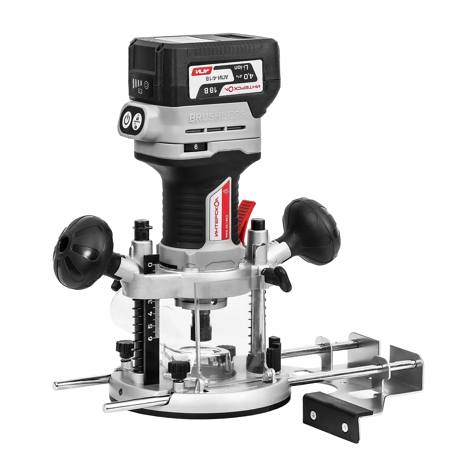 Бесщеточный профессиональный аккумуляторный фрезер ИНТЕРСКОЛ ФМА-55/18ВЭ с  вентильным двигателем